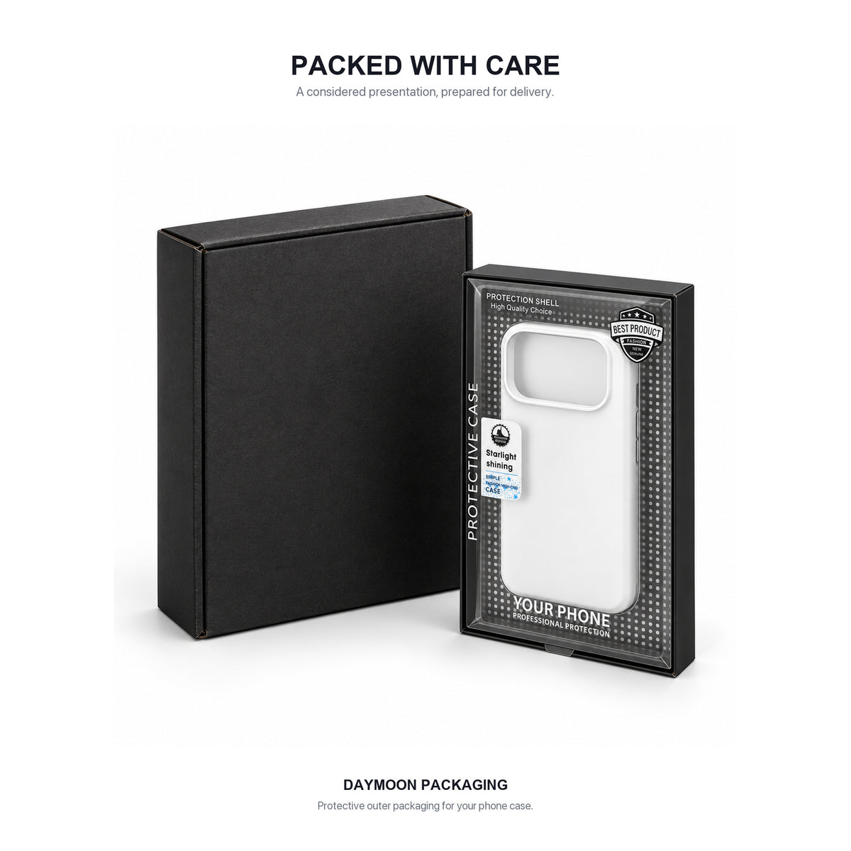 Cocoa Ripple phone case, packaging presentation