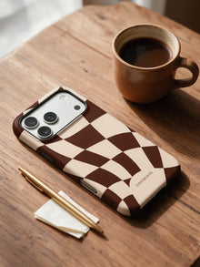 Cocoa Ripple phone case in an everyday daily still life scene
