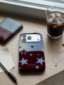 Velvet Starlight phone case in an everyday daily still life scene