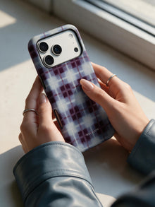 Mulberry Haze phone case in an everyday hand detail scene