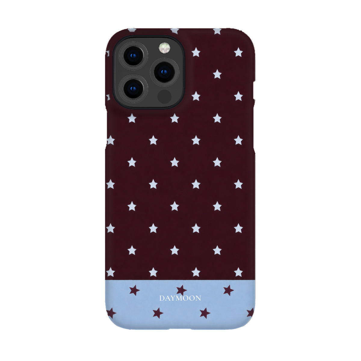 Burgundy Stars phone case on iPhone 13 Pro Max, Single Layer