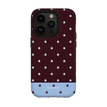 Burgundy Stars phone case on iPhone 14 Pro, Dual Layer