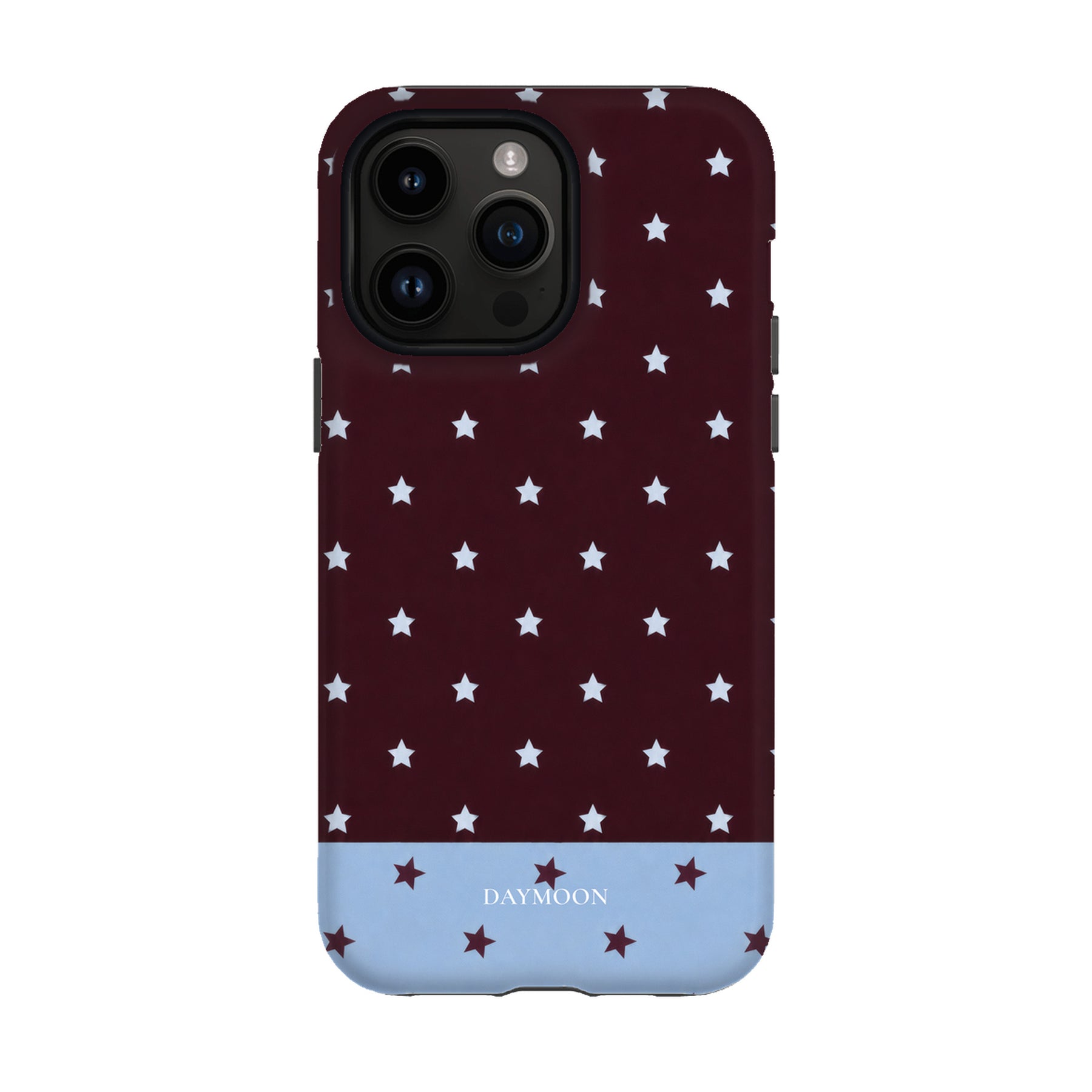 Burgundy Stars phone case on iPhone 14 Pro Max, Dual Layer