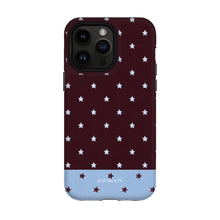 Burgundy Stars phone case on iPhone 14 Pro Max, Dual Layer