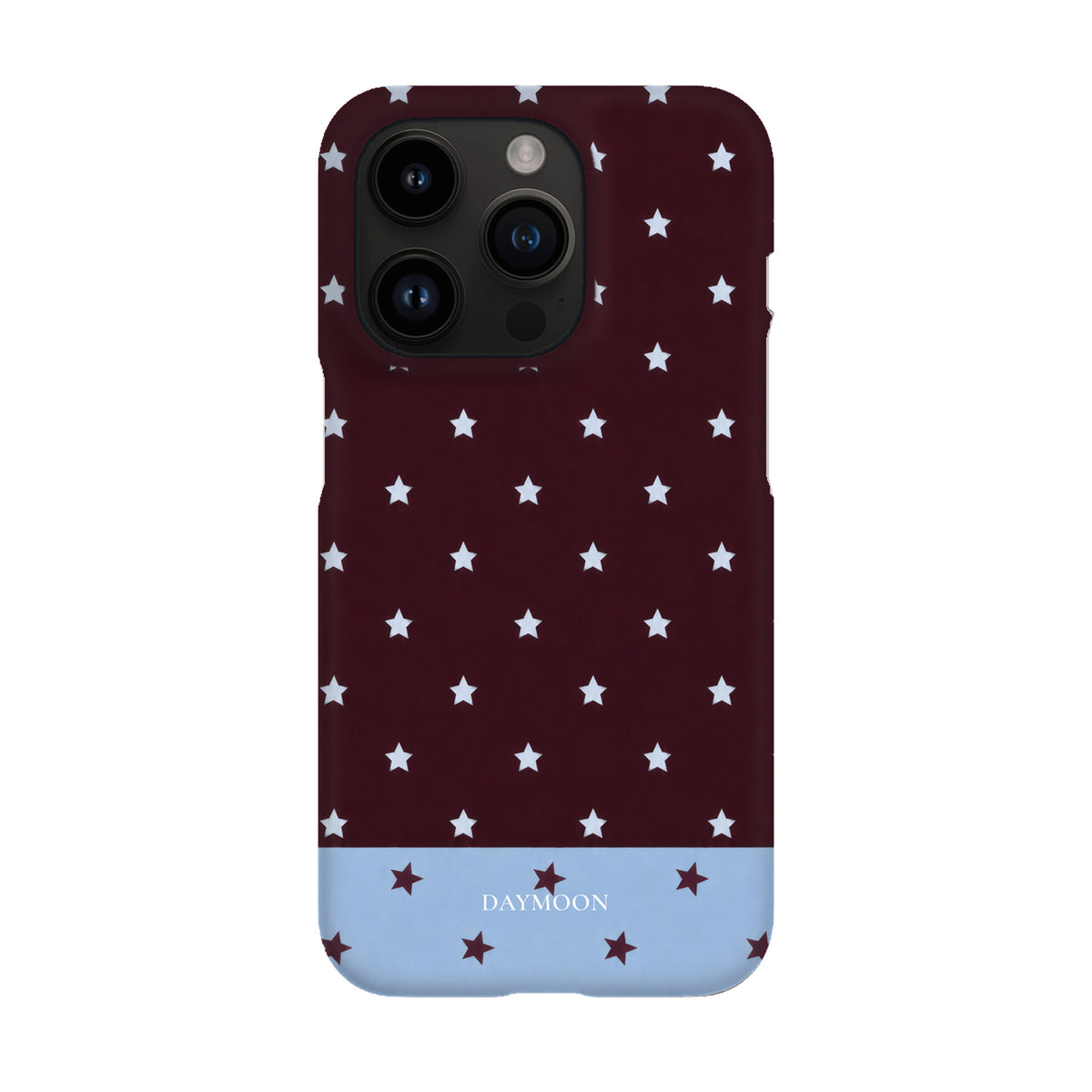 Burgundy Stars phone case on iPhone 14 Pro, Single Layer