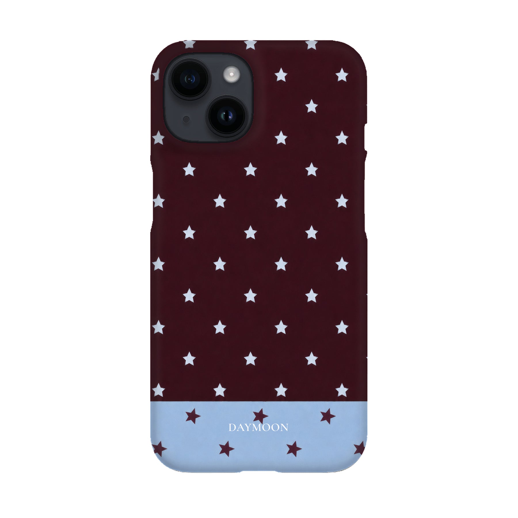 Burgundy Stars phone case on iPhone 14, Single Layer