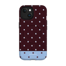 Burgundy Stars phone case on iPhone 15, Dual Layer MagSafe