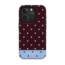 Burgundy Stars phone case on iPhone 15 Pro, Dual Layer MagSafe