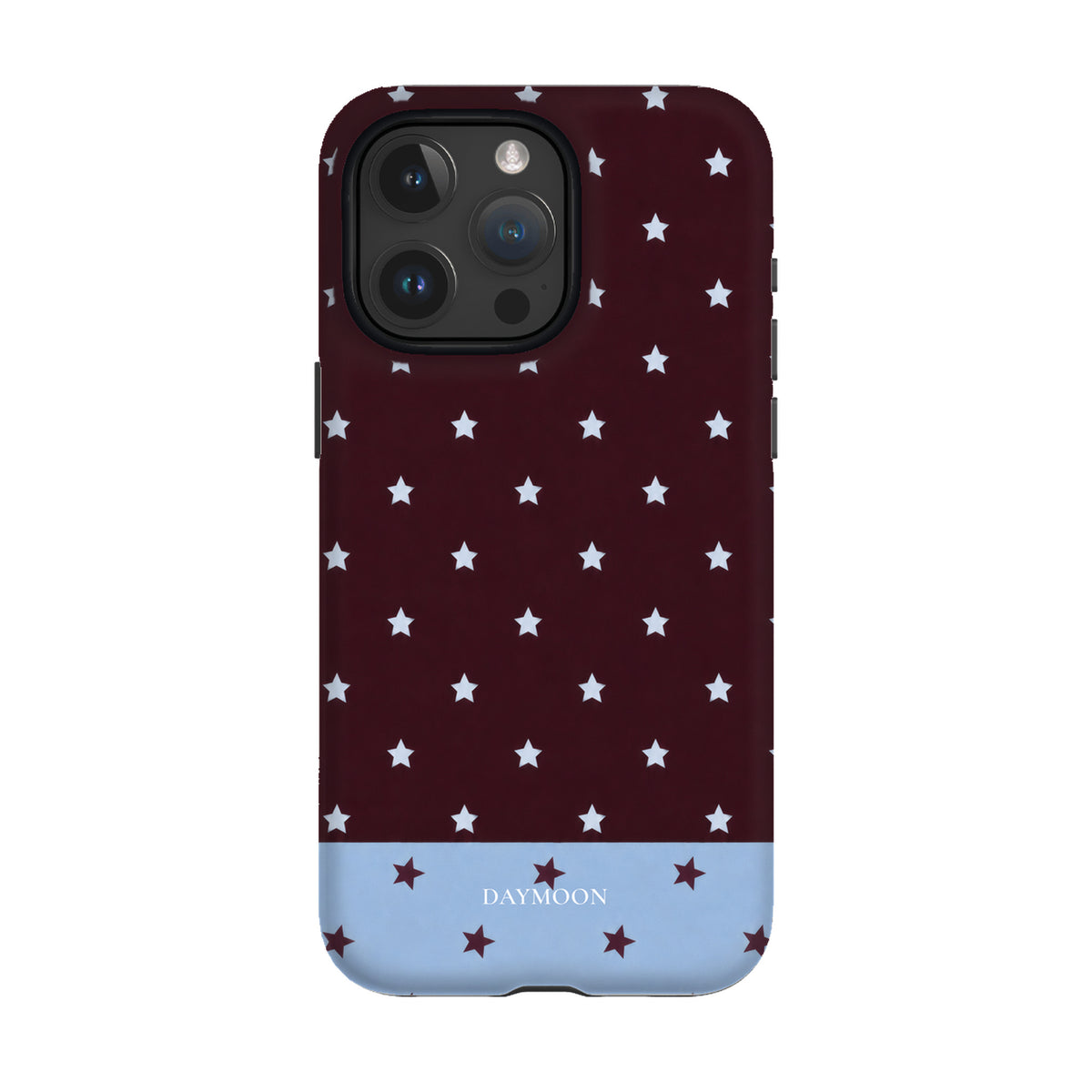 Burgundy Stars phone case on iPhone 15 Pro Max, Dual Layer