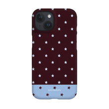 Burgundy Stars phone case on iPhone 15, Single Layer