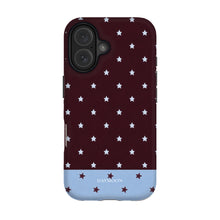 Burgundy Stars phone case on iPhone 16, Dual Layer