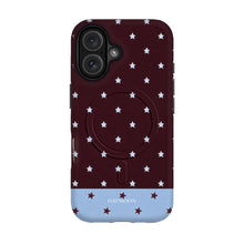 Burgundy Stars phone case on iPhone 16, Dual Layer MagSafe
