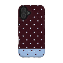 Burgundy Stars phone case on iPhone 16 Plus, Dual Layer