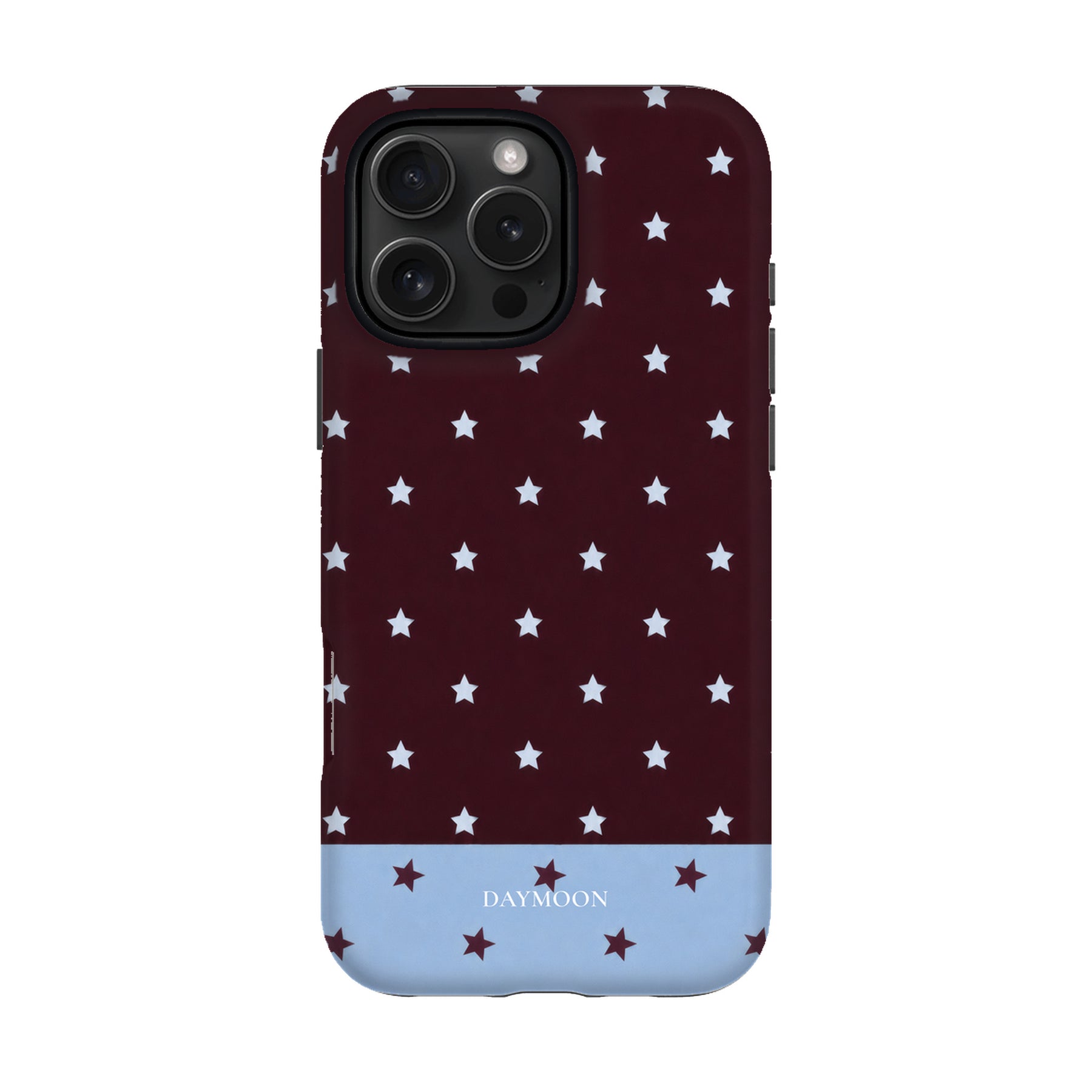 Burgundy Stars phone case on iPhone 16 Pro Max, Dual Layer