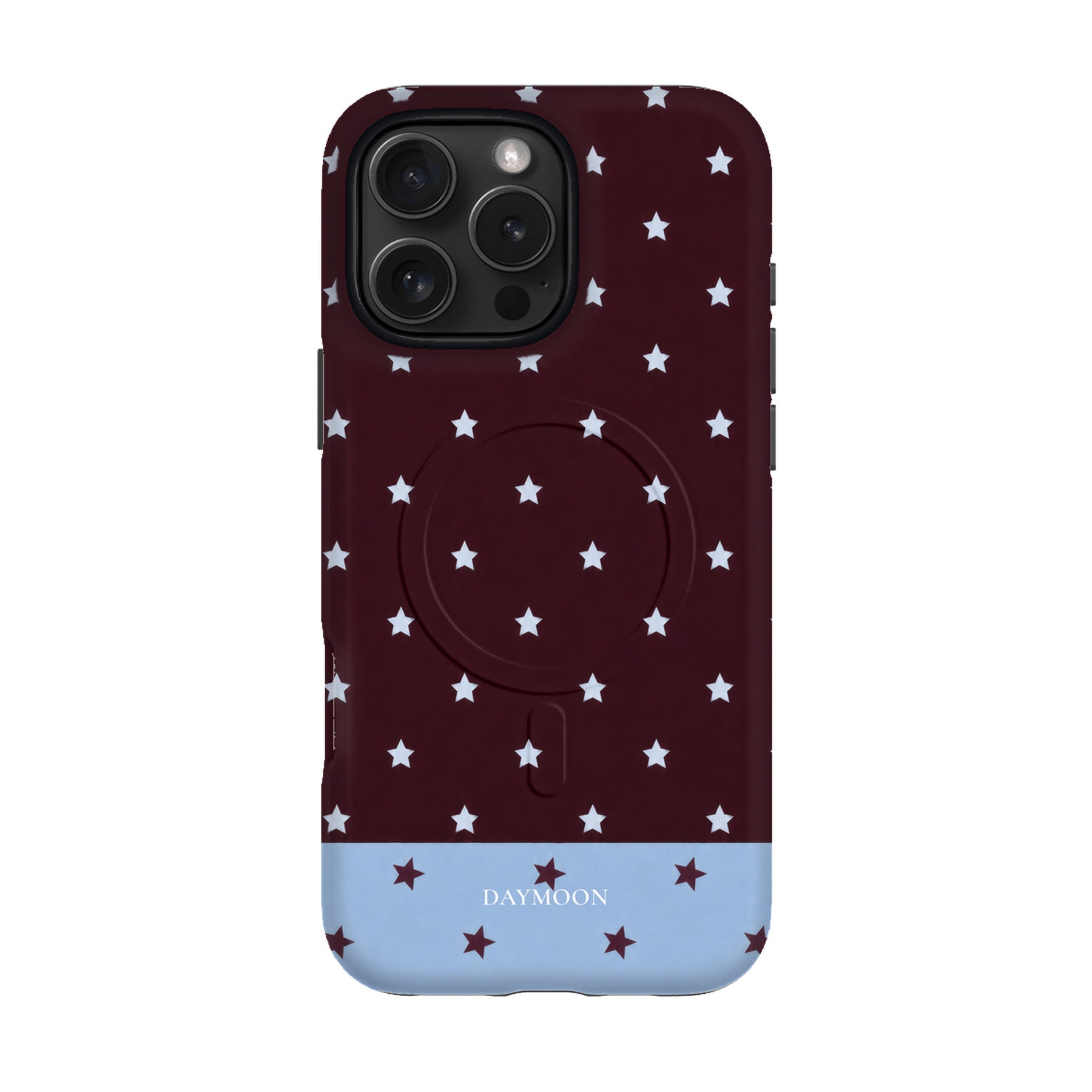 Burgundy Stars phone case on iPhone 16 Pro Max, Dual Layer MagSafe