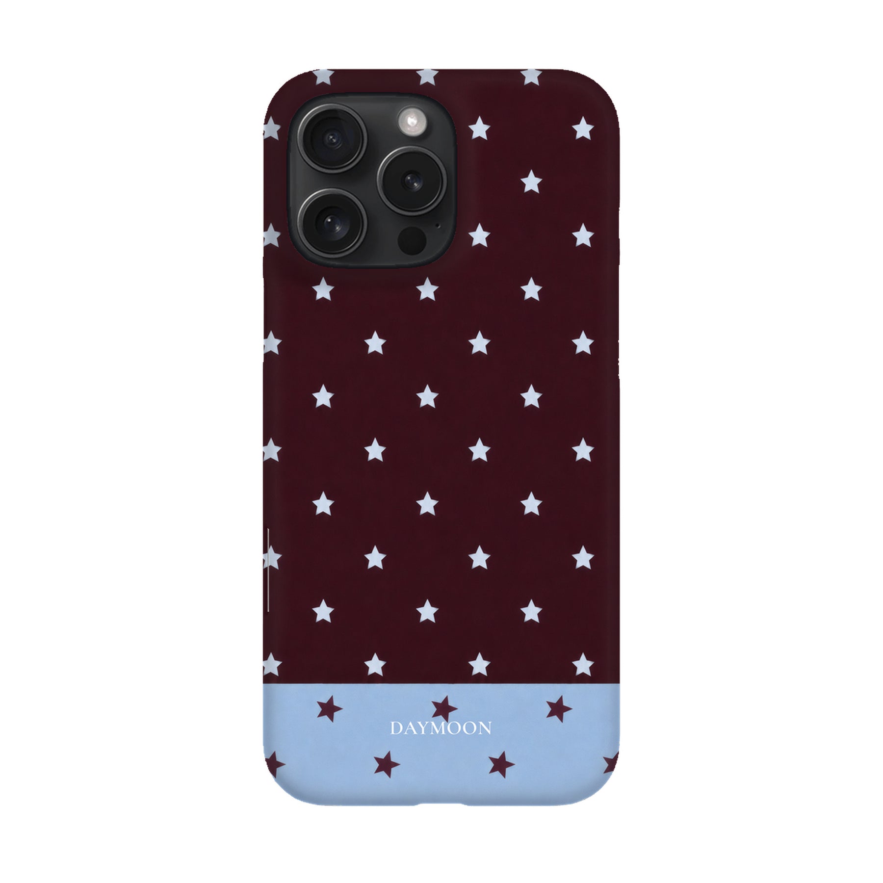 Burgundy Stars phone case on iPhone 16 Pro Max, Single Layer