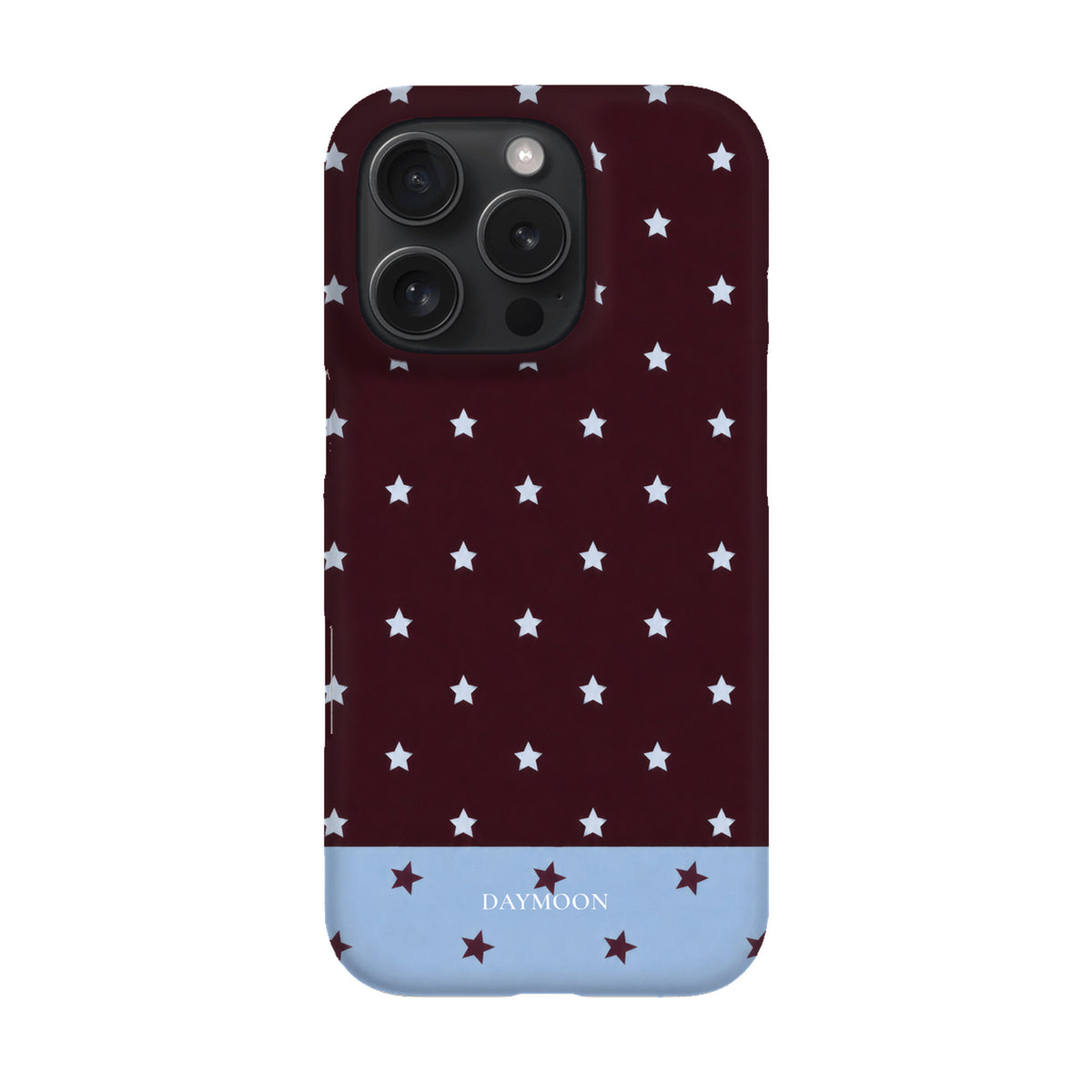 Burgundy Stars phone case on iPhone 16 Pro, Single Layer