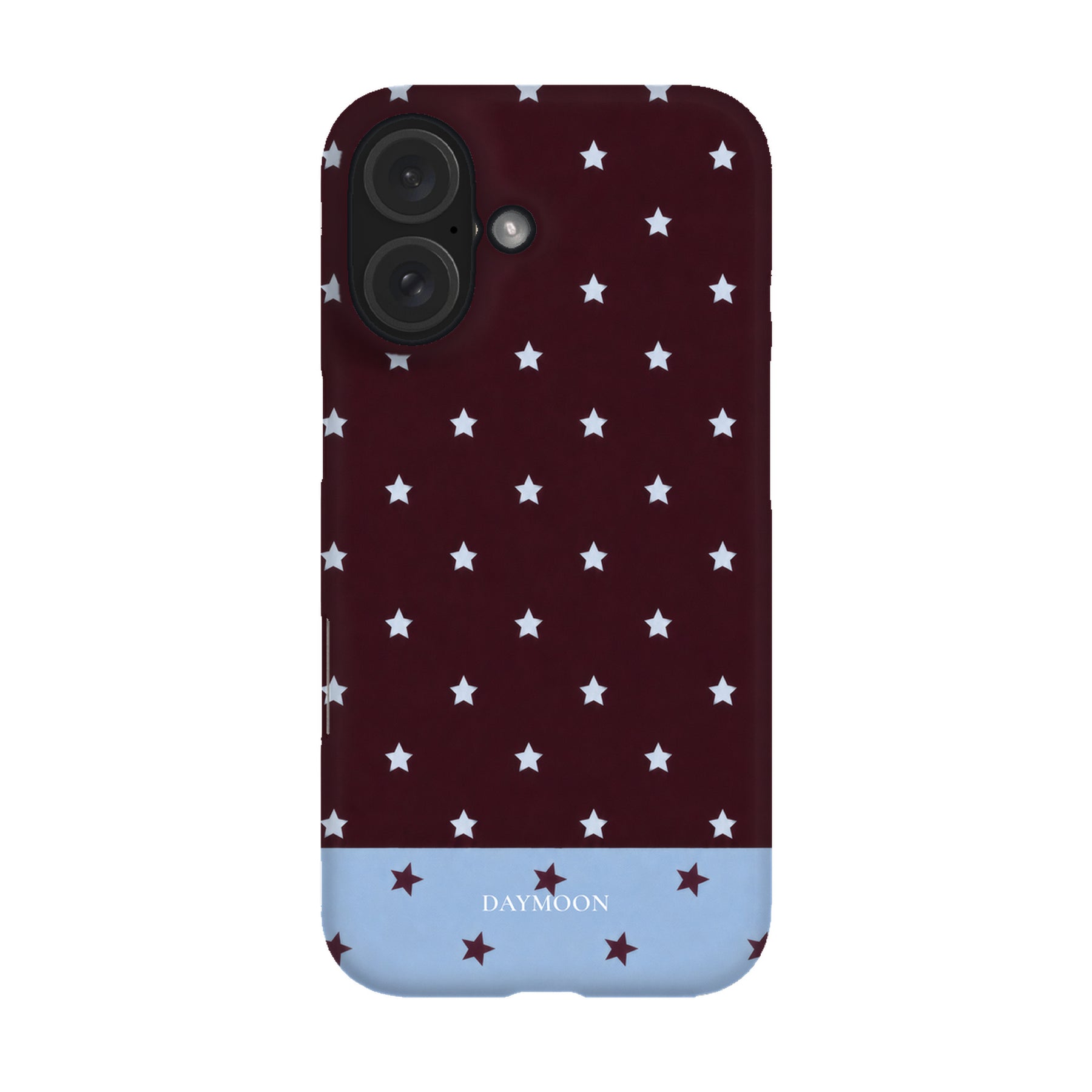 Burgundy Stars phone case on iPhone 16, Single Layer