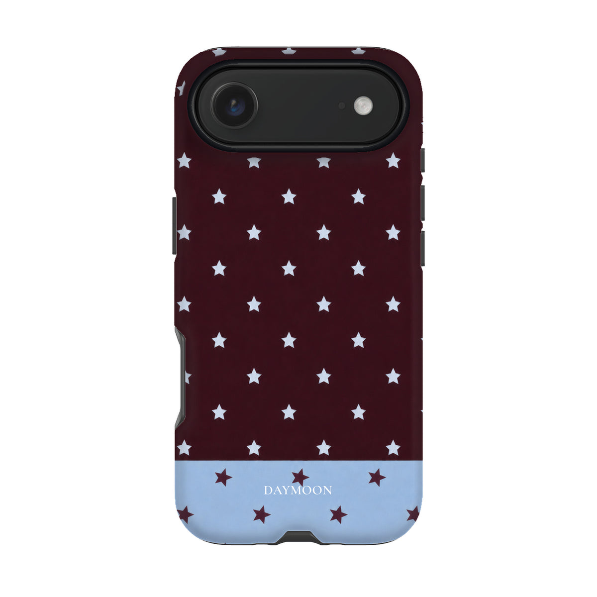 Burgundy Stars phone case on iPhone 17 Air, Dual Layer