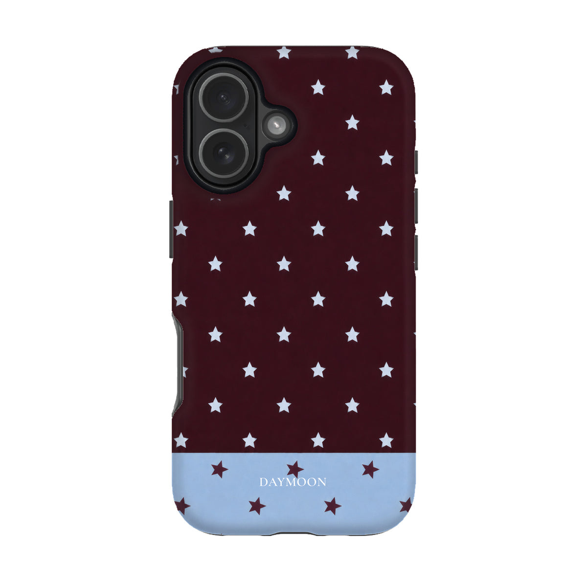 Burgundy Stars phone case on iPhone 17, Dual Layer