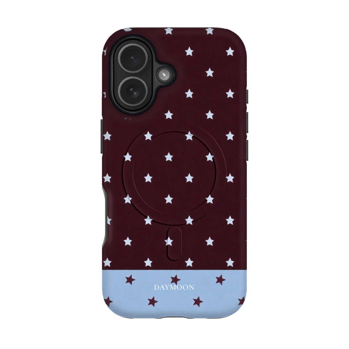 Burgundy Stars phone case on iPhone 17, Dual Layer MagSafe