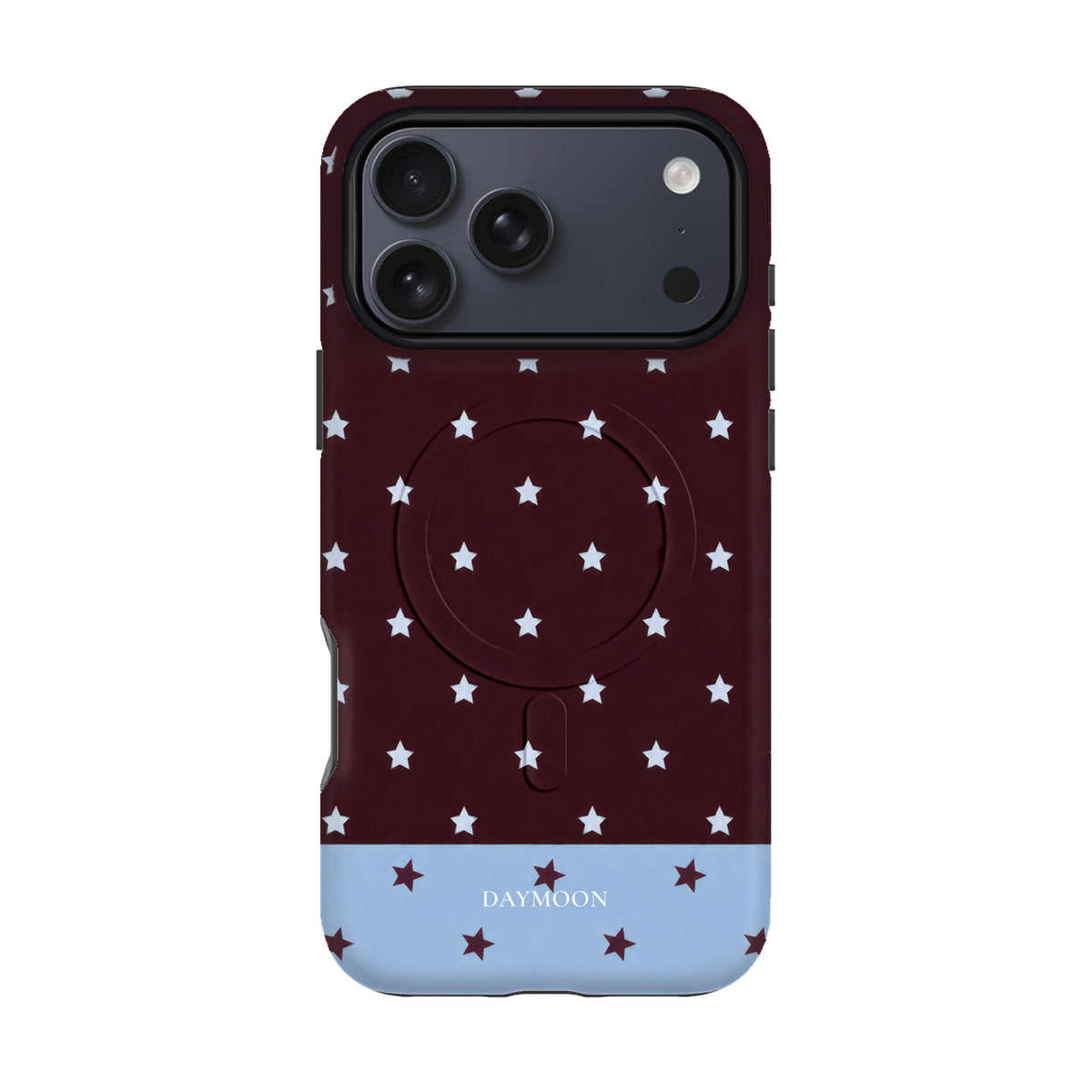Burgundy Stars phone case on iPhone 17 Pro Max, Dual Layer MagSafe