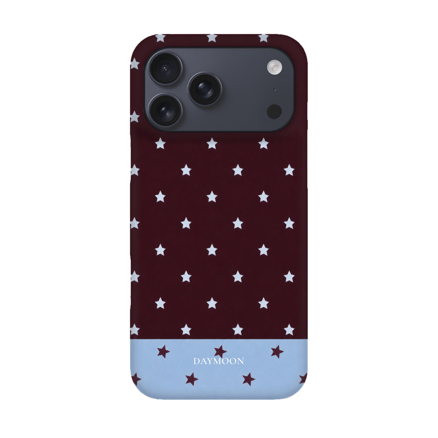 Burgundy Stars phone case on iPhone 17 Pro Max, Single Layer