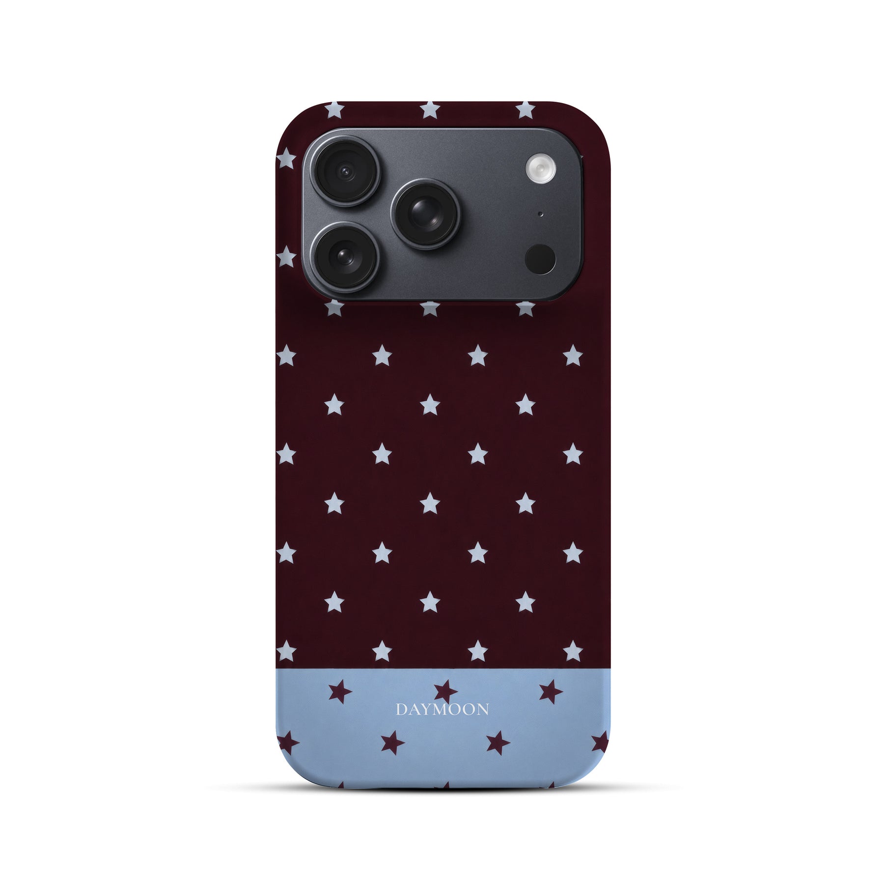 Burgundy Stars phone case on iPhone 17 Pro, Single Layer