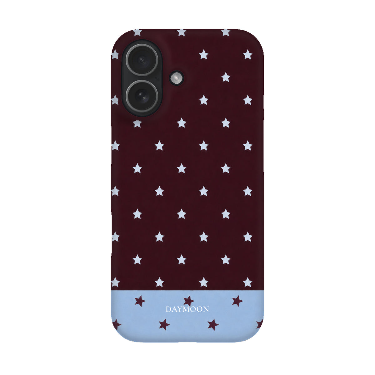 Burgundy Stars phone case on iPhone 17, Single Layer